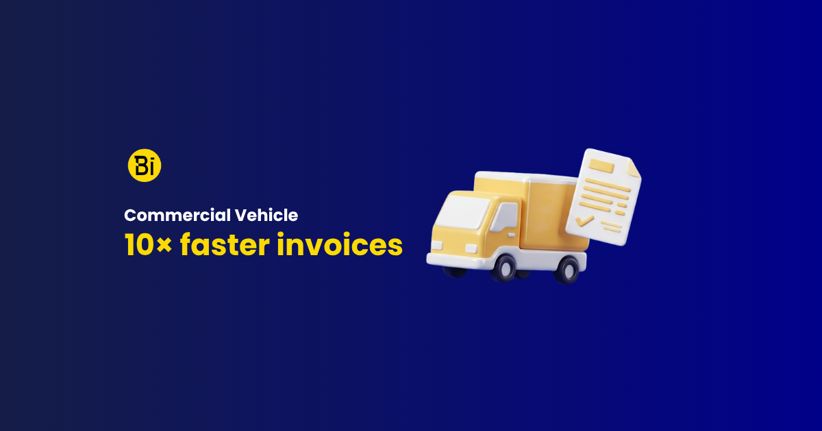 Brandintellé case study graphic: a truck and an invoice, showing 10 times faster invoice processing for a commercial vehicle maker.